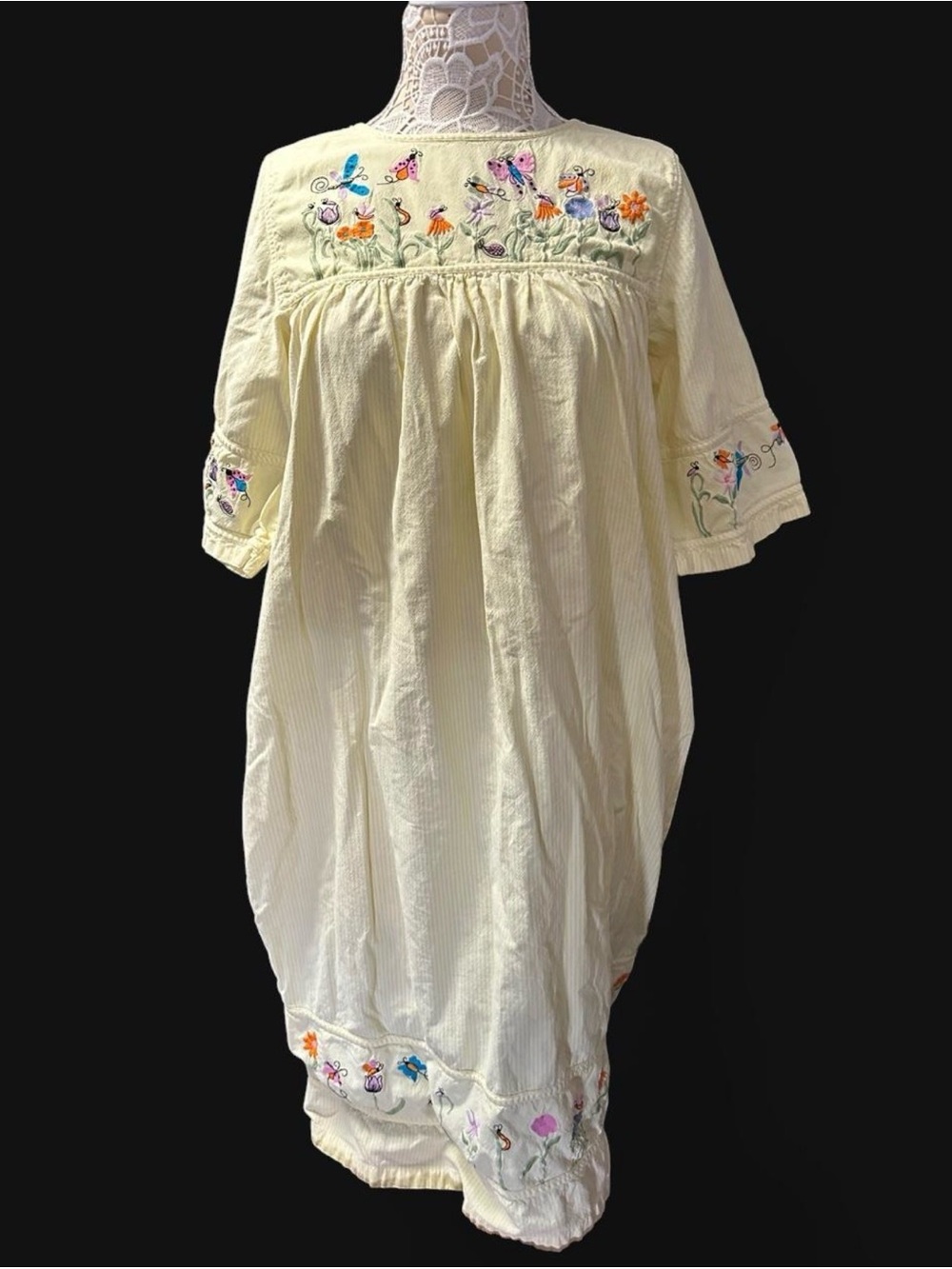 Quacker Factory Dress with Multicolor Floral & Butterfly Embroidery